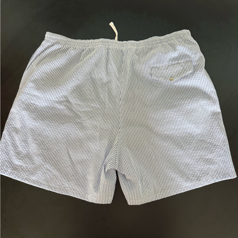 Magill LA Men's Blue and White Striped Seersucker Swim Volley Shorts - Picture 3 of 6